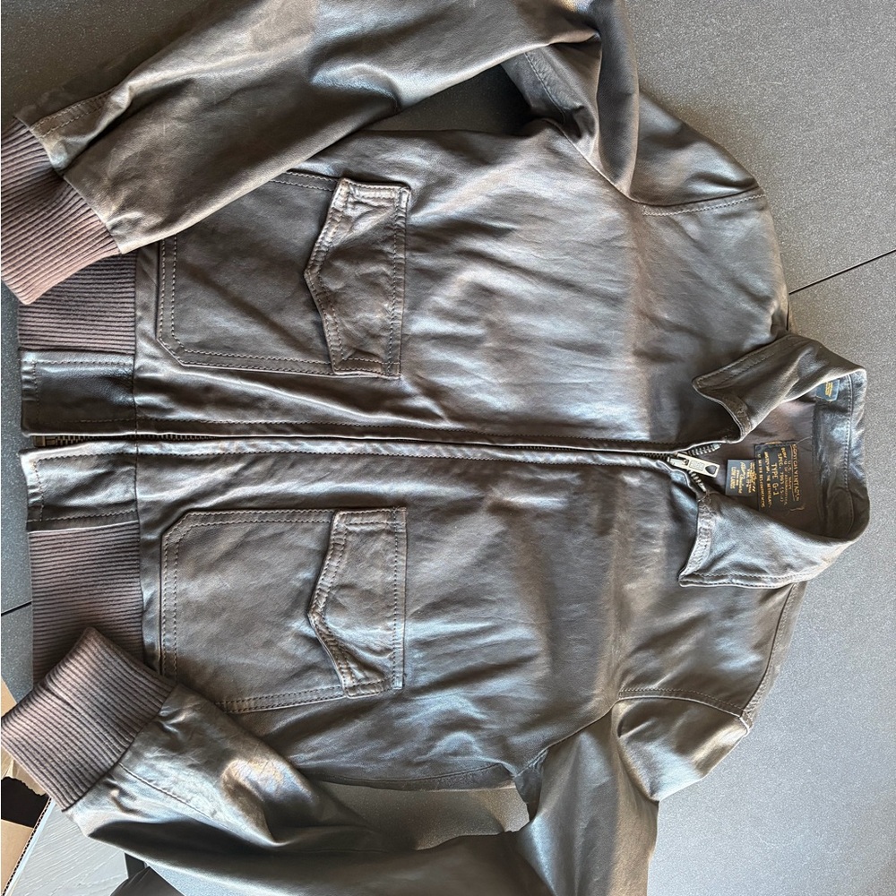 Scotch & Soda Dark Brown Leather Bomber Jacket